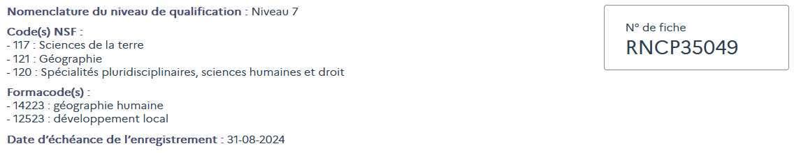 RNCP35049 Master Mention Etudes du développement
